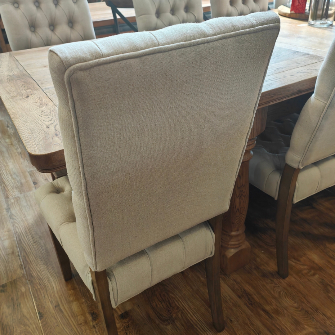 The Castle Light Oak Extension Dining Table 2.1m - 2.9m + 10 Casa Dining Chair Linen Cream Set image 9